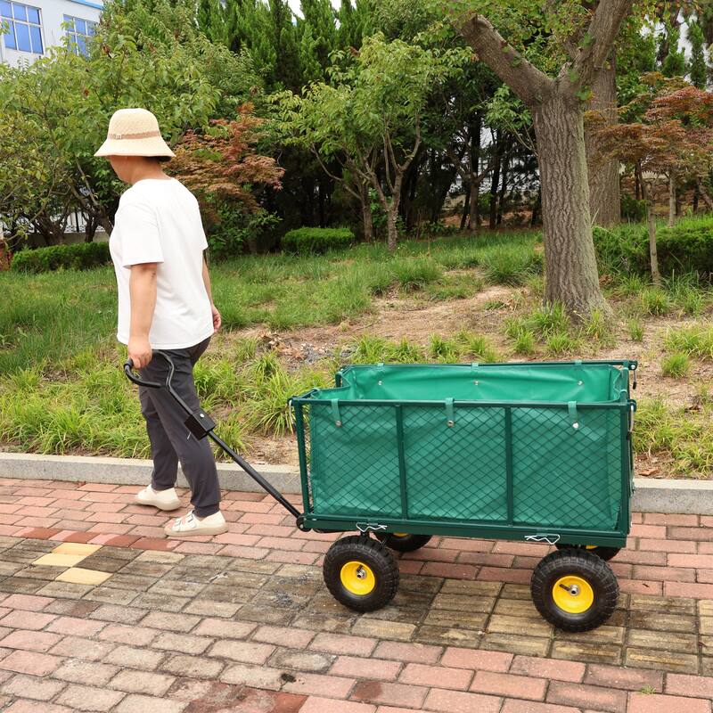 Utility Wagon with 880 lb Load - Mesh Garden Cart with 10" Tires, Removable Sides & Handle, for Landscaping & Outdoor Hauling