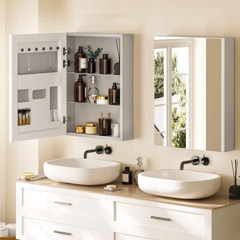 Bathroom Mirror Medicine Cabinet Recessed or Surface Mount with Adjustable Shelves - 20x5x28 inch