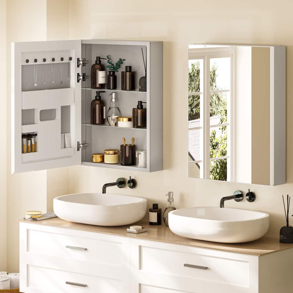 Bathroom Mirror Medicine Cabinet Recessed or Surface Mount with Adjustable Shelves - 20x5x28 inch
