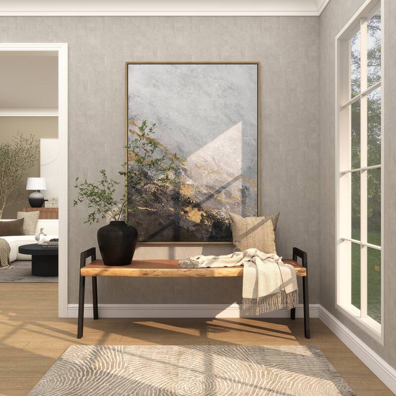 Canvas Leaf Living Room Framed Wall Art with Silver Frame