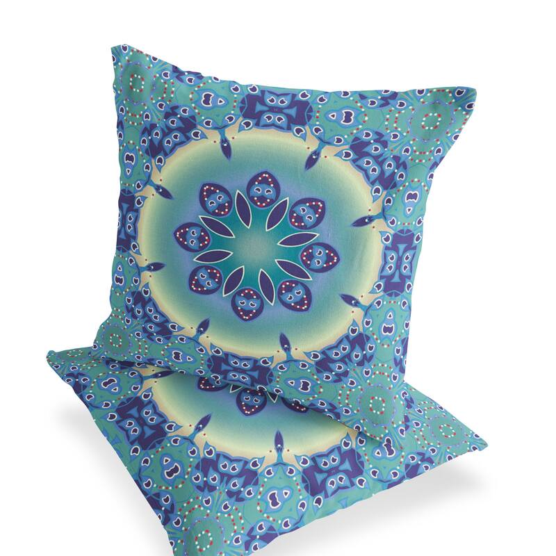 HomeRoots Set of Two 16" X 16" Blue and Purple Blown Seam Floral Indoor Outdoor Throw Pillow - 16.00' X '16.00' X '5.00