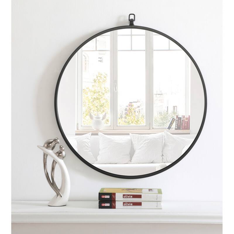 Strick & Bolton Patti Metal 24-inch Round Mirror with Decorative Hook