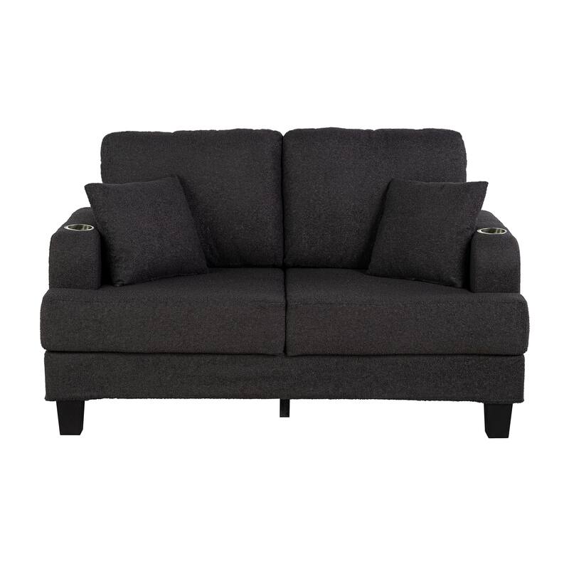 Modern Black Fabric 3-Piece Living Room Sofa Set with Loveset and Ottoman