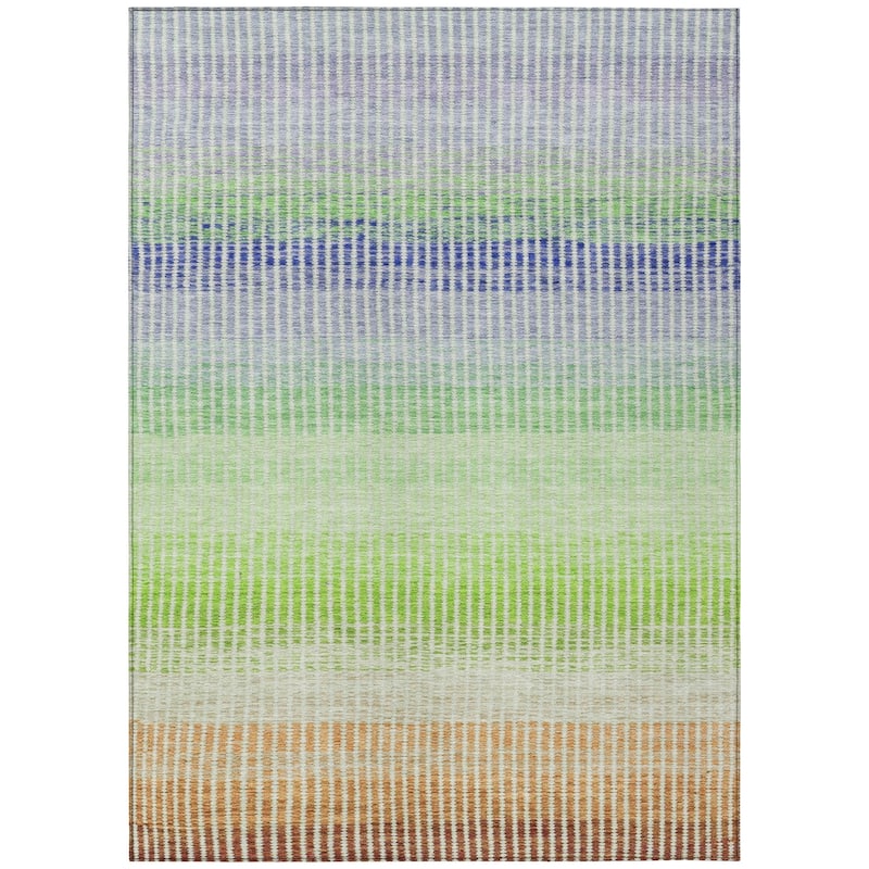 Machine Washable Indoor/ Outdoor Contemporary Stripes Chantille Rug
