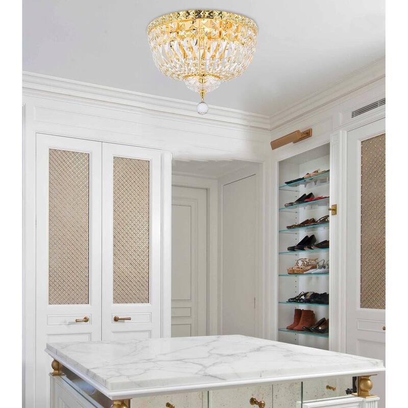 Elegant Lighting 4-light Gold 14-inch Royal Cut Crystal Clear Flush Mount