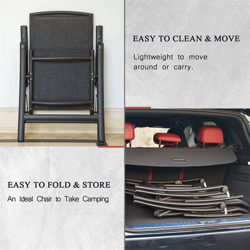 Folding Patio Chairs Set of 2, Reclining Sling Lawn Chairs with Adjustable High Backrest, Patio Dining Chairs(2 Chairs)