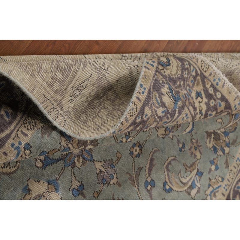 Floral Blue Tabriz Persian Rug Hand-Knotted Distressed Wool Carpet - 6'5"x 9'7"