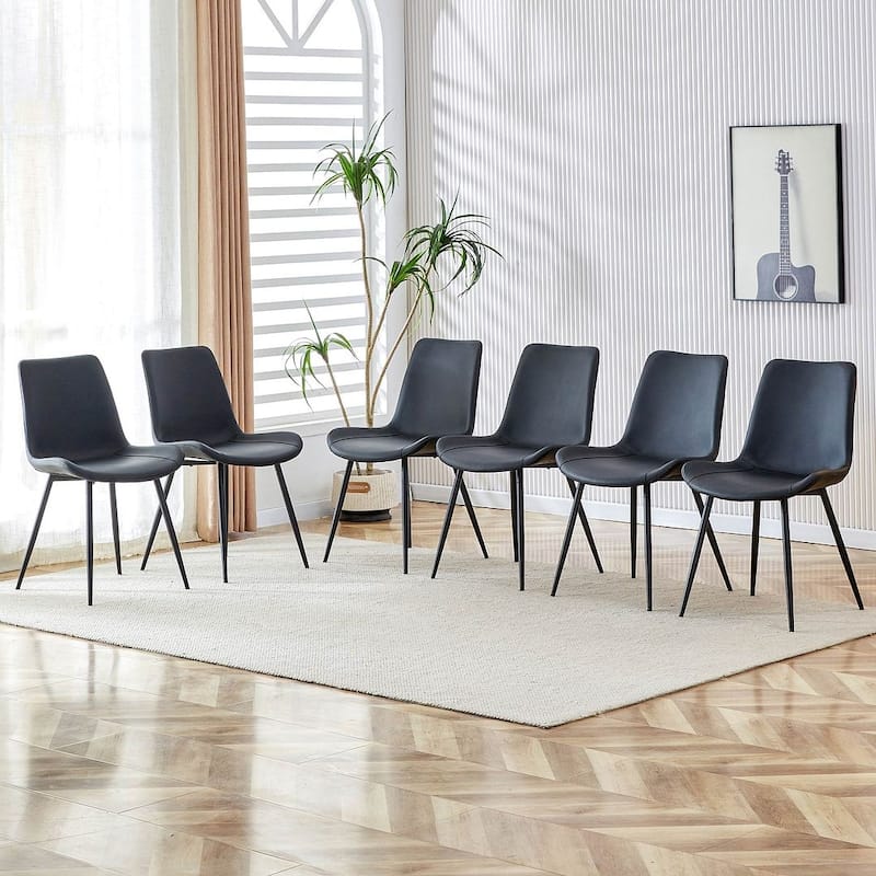 Modern Dining Room Kitchen Dining Chair with Black Metal Legs - Set of 6 - Black