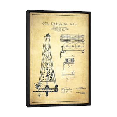 iCanvas "Oil Rig Vintage Patent Blueprint" by Aged Pixel Framed