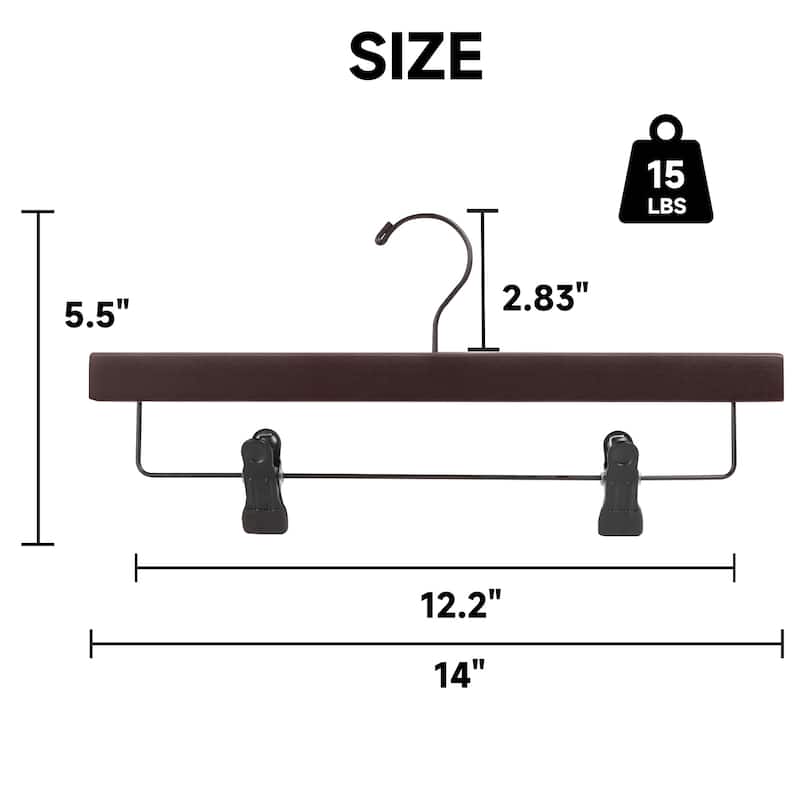 BP4U Premium Wooden Pants Hangers with Adjustable Clips, Solid Wood Skirt Hangers for Jeans, Slacks, Dresses
