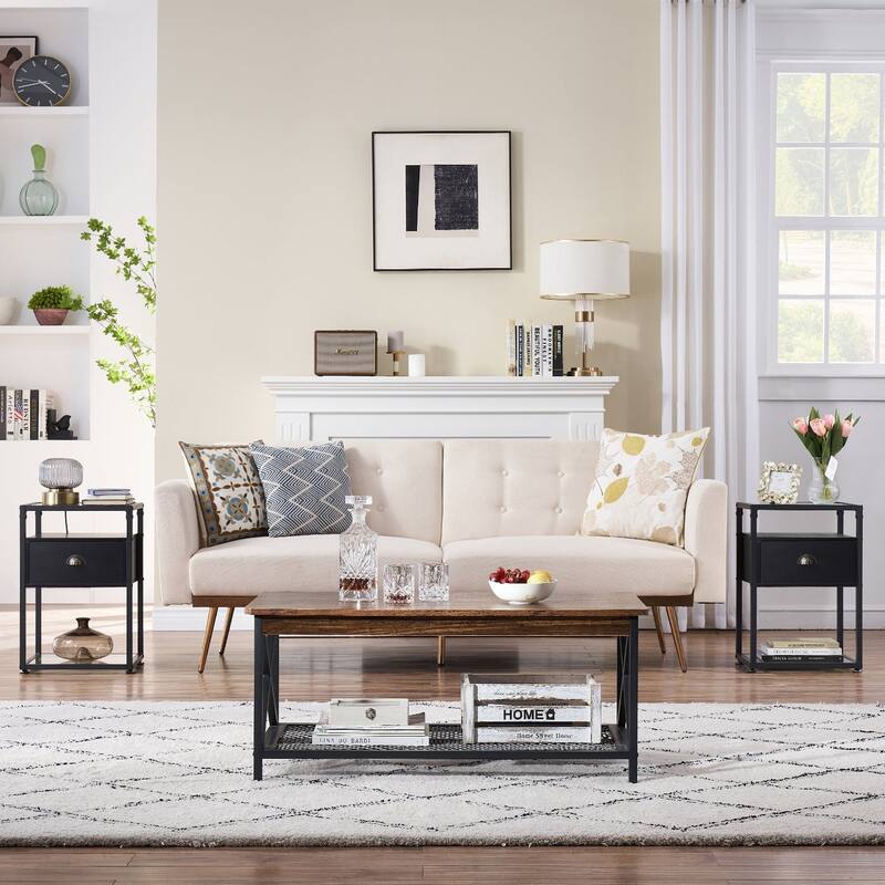 Nightstands for Small Spaces, Modern End Tables with Glass Top, Side Tables with Drawers