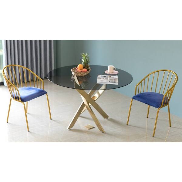 Shop Round Smoked Glass Gold Stainless Steel Metal Modern Dining