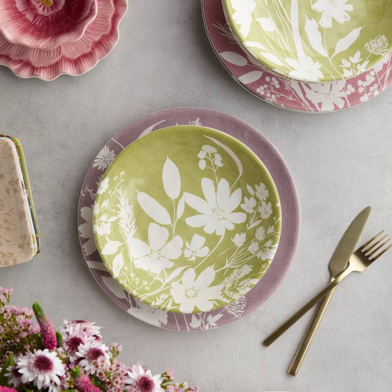 Certified International Wildflowers 9" Soup/Cereal Bowls, Set of 4 Assorted Designs - 9.00"L x 9.00"W x 2.00"H