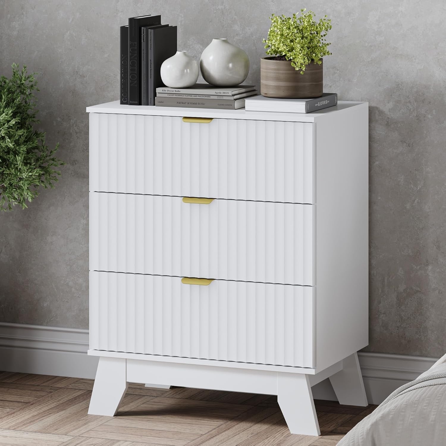 Compact Modern Boho 3-Drawer Dresser with Curved Design, Wooden Storage Cabinet for Bedroom or Living Room