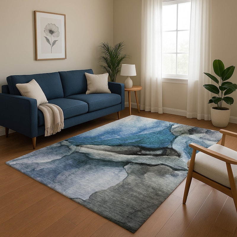 Premium Washable Super Soft Abstract Modern Mayfield Rug - Blue - 5' x 7'6"