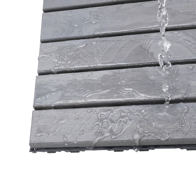 12"x12" Light Gray Acacia Hardwood Deck Tiles, Interlocking Outdoor Flooring for Patio, Pool