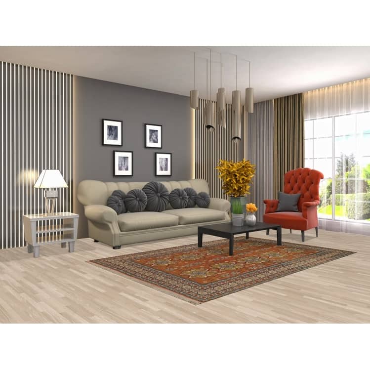 Hand Knotted Oriental 100% Wool Carpet Traditional Geometric Oranges & Rust Sumak Area Rug - 7' 6'' X 4' 10''