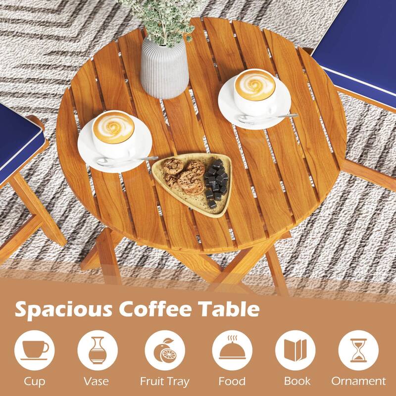 Costway 3 PCS Acacia Wood Patio Bistro Set Folding Table & Chairs Set - See Details