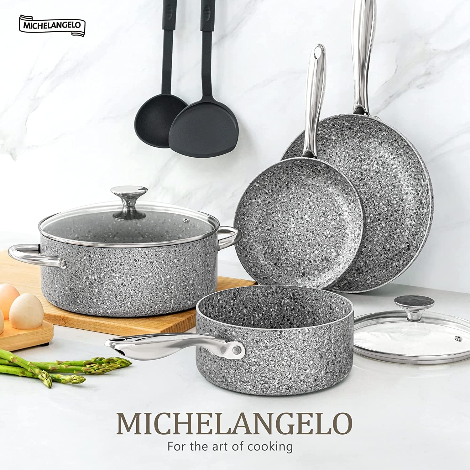 MICHELANGELO Pots and Pans Set 15 Piece Ultra Nonstick Kitchen Cookware  Sets
