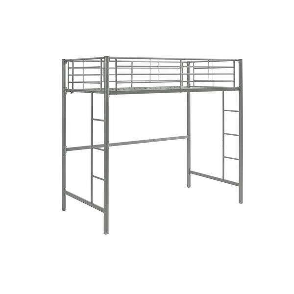 slide 2 of 5, Industrial Minimalist Powder-Coated Metal Twin over Loft Metal Bunk Bed Frame with Integrated Guardrails,Classic Loft Bed Silver