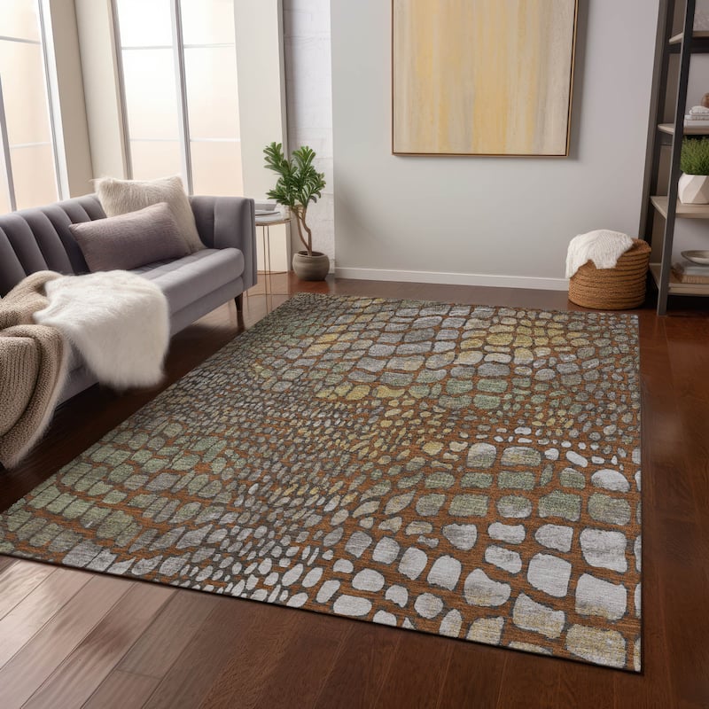 Machine Washable Indoor/ Outdoor Modern Cobble Chantille Rug - Paprika - 10' x 14'