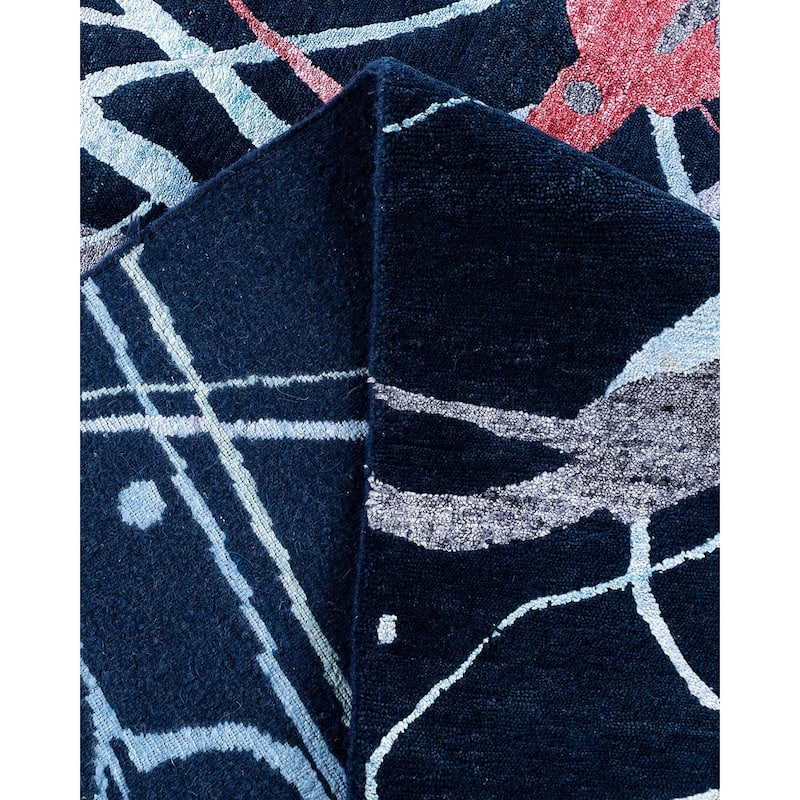 Modern One-of-a-Kind Hand-Knotted Area Rug - Navy, 8' 0" x 10' 1" - 8' 0" x 10' 1"