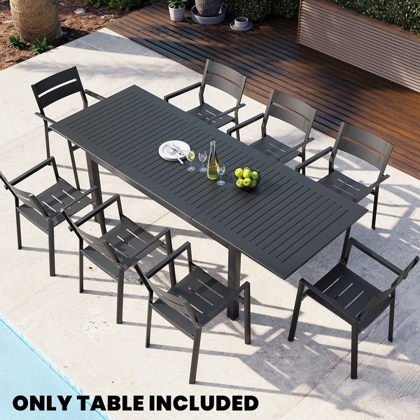 Crestlive Products Outdoor Dining Extending Table Rectangular with Extension Leaf Expandable Aluminum Table See Picture Size Black