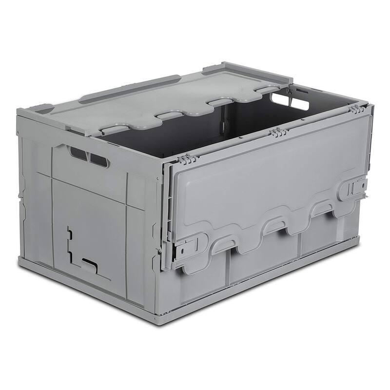 Mount-It! Collapsible Plastic Storage Crate Collapsible Utility Distribution Container with Attached Lid - MI-908