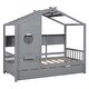 preview thumbnail 9 of 16, Modern Design Twin Size House Bed with Wooden Trundle-Gray