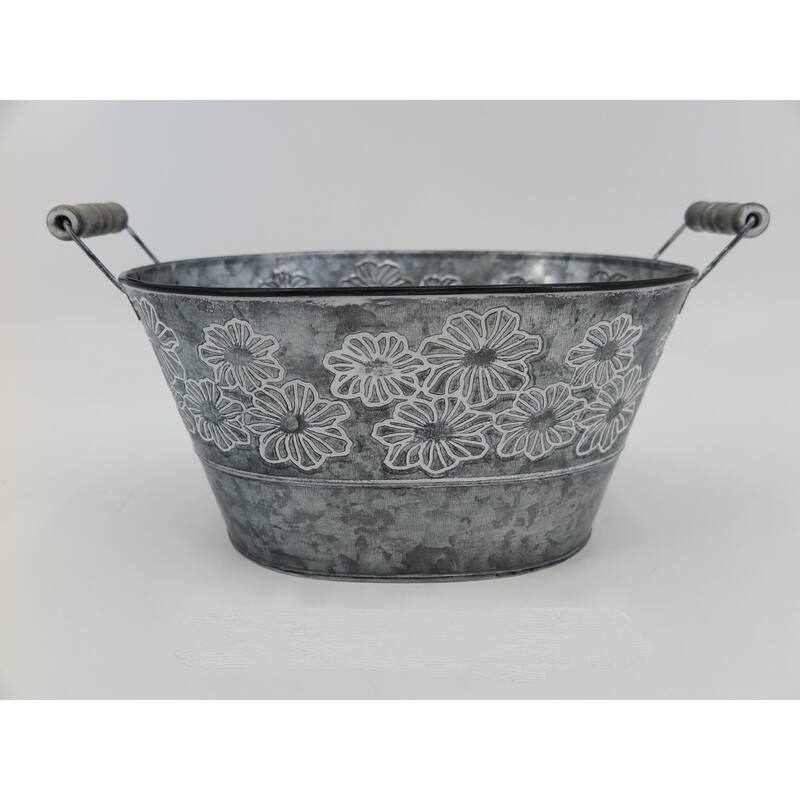 Silver With Flowers And Handles Bucket