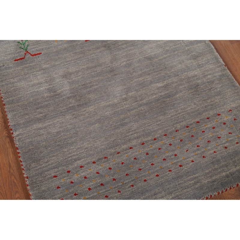 Gray Gabbeh Runner Rug Hand-Knotted Tribal Modern Wool Carpet - 2'10"x 9'7"