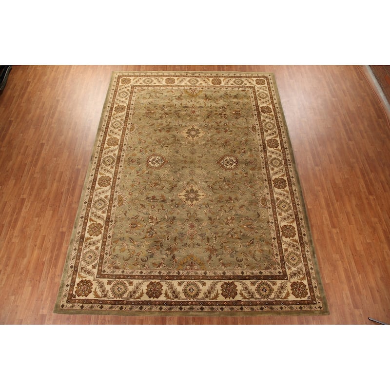 Traditional Agra Green Area Rug Hand-Tufted Wool Carpet