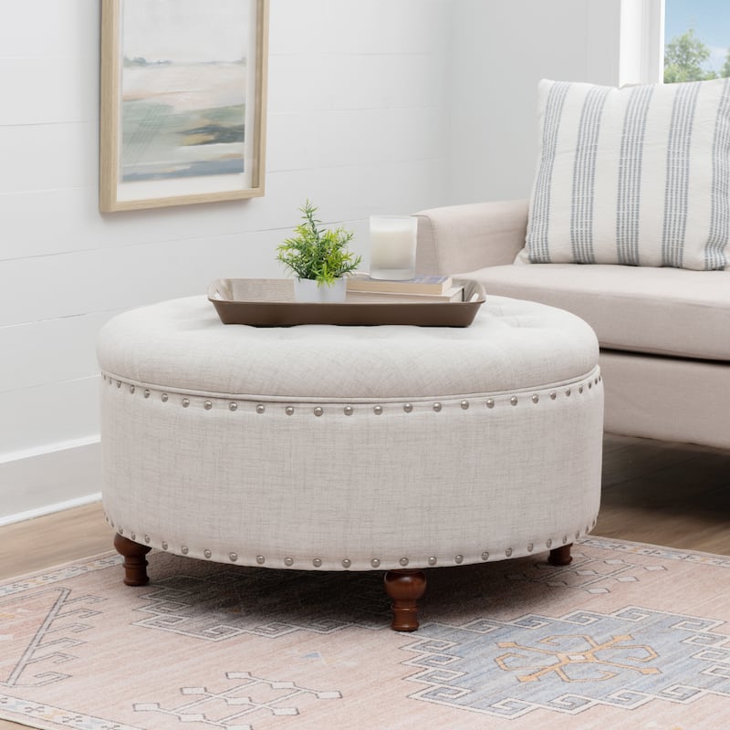 Madeleine Round Storage Ottoman Natural - Beige - Medium