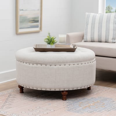 Madeleine Round Storage Ottoman Natural