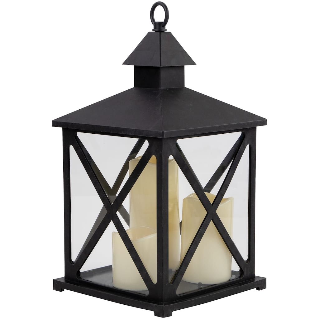 LED Candle Lantern with 3 Flameless Candles - 12.5" - Black