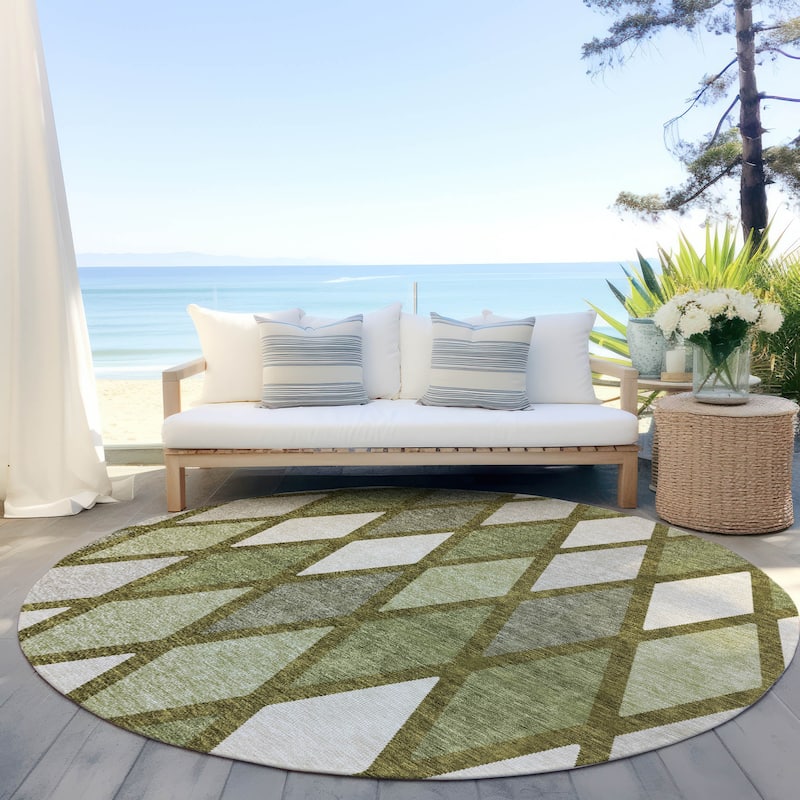 Machine Washable Indoor/ Outdoor Chantille Prism Diamond Rug - Olive - 8' x 8'