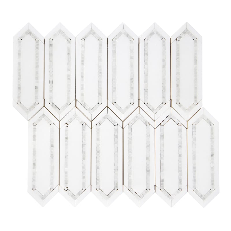 Thassos White and White Carrara Long HoneyComb Marble Mosaic Tiles - Case (5 Sheets)