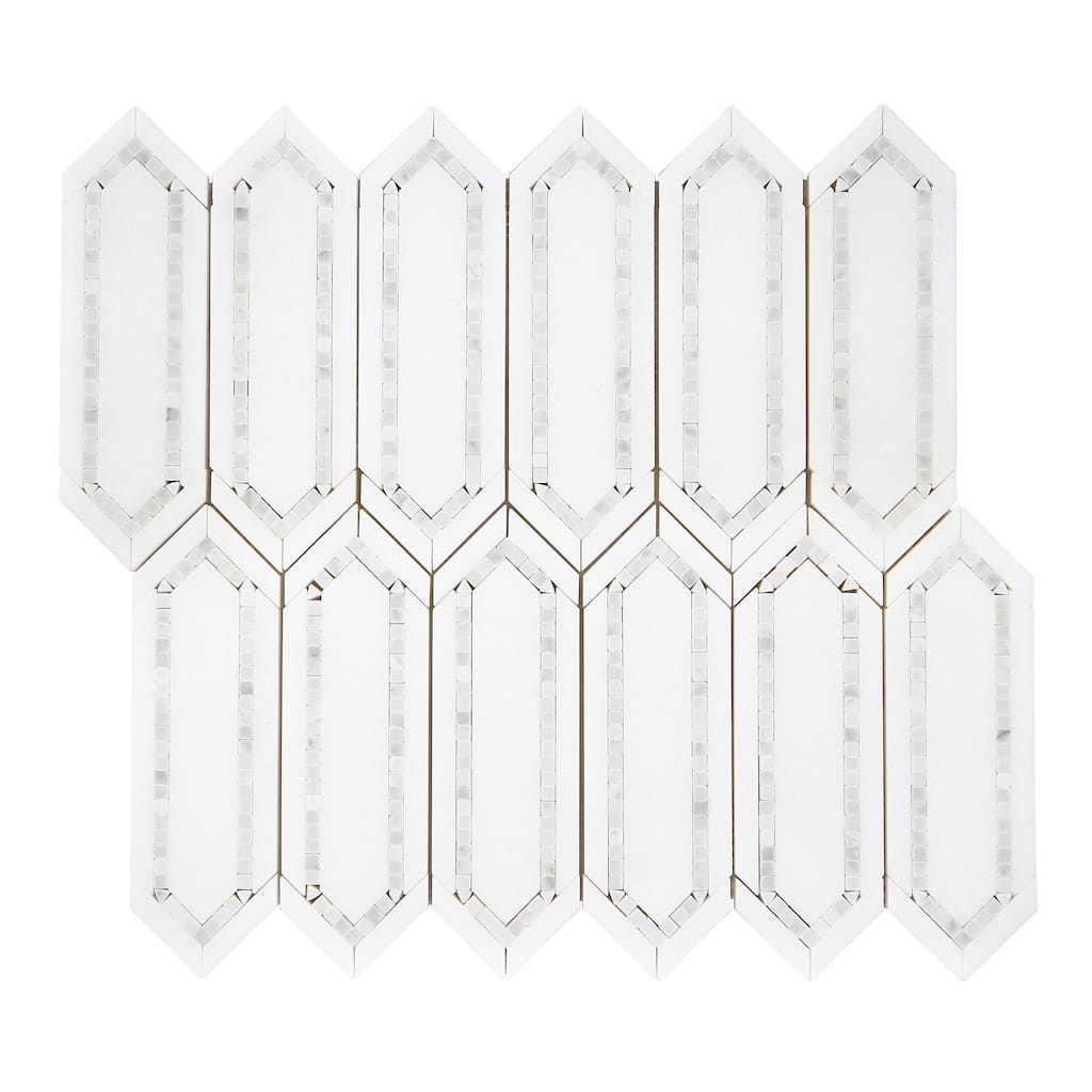 Thassos White and White Carrara Long HoneyComb Marble Mosaic Tiles - Case (5 Sheets)