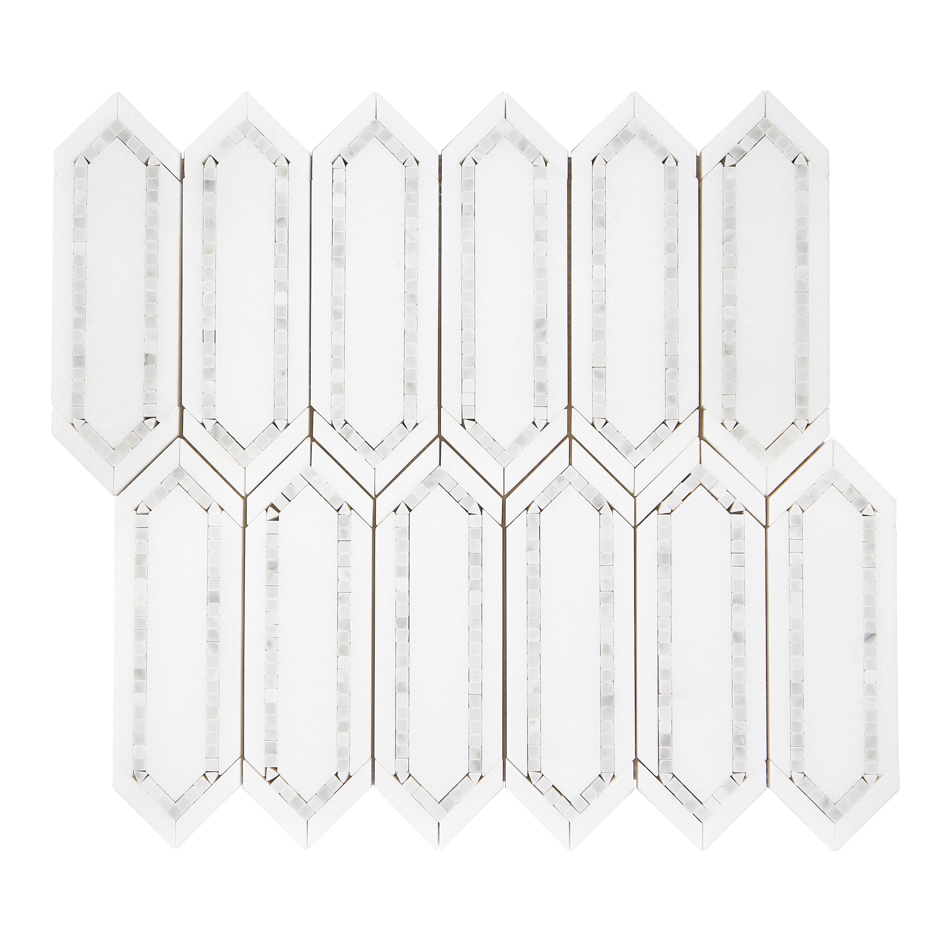 Thassos White and White Carrara Long HoneyComb Marble Mosaic Tiles - Case (5 Sheets)