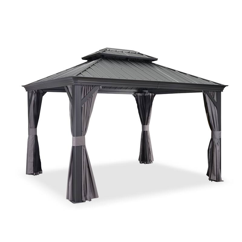 PURPLE LEAF 10x12 Outdoor Galvanized Steel Hardtop Gazebo, Aluminum Frame Gazebo With Curtains