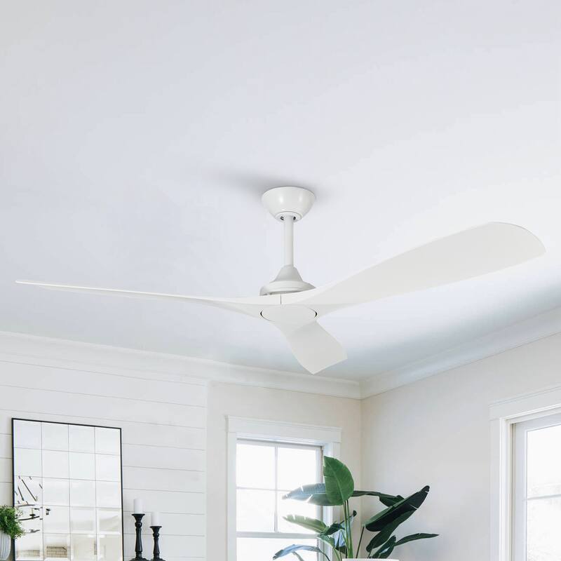 52" White Indoor Outdoor Modern 6-Speed Propeller Ceiling Fan with Remote (No Light)