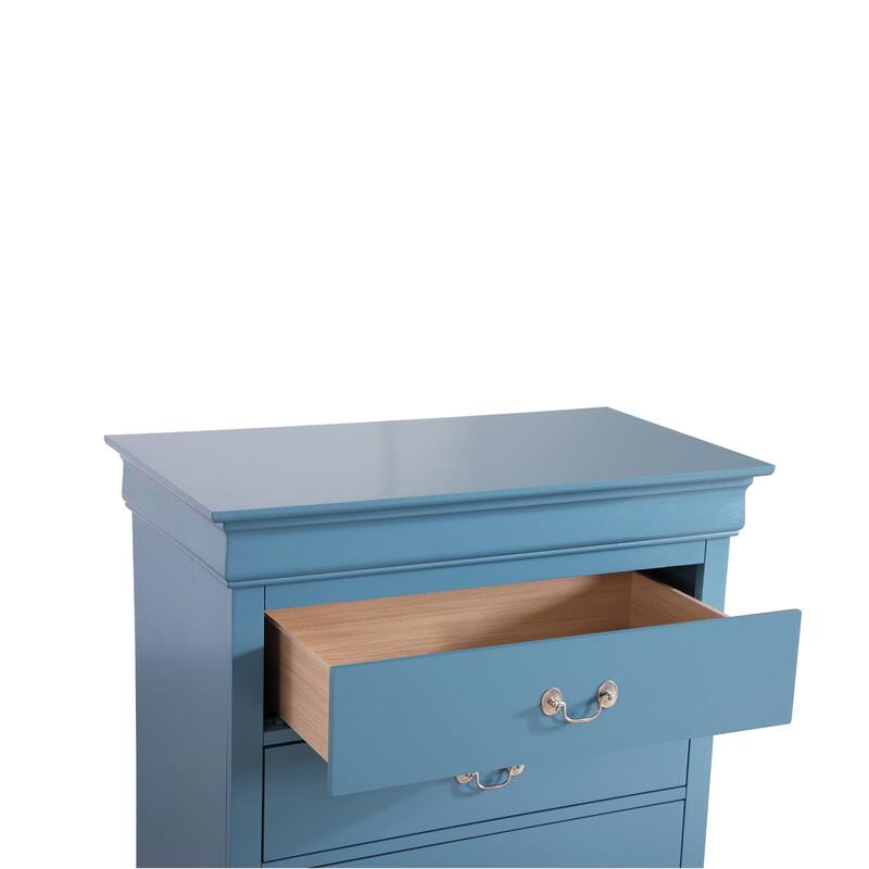 5-Drawer Wooden Bedroom Chest - 48" - Blue