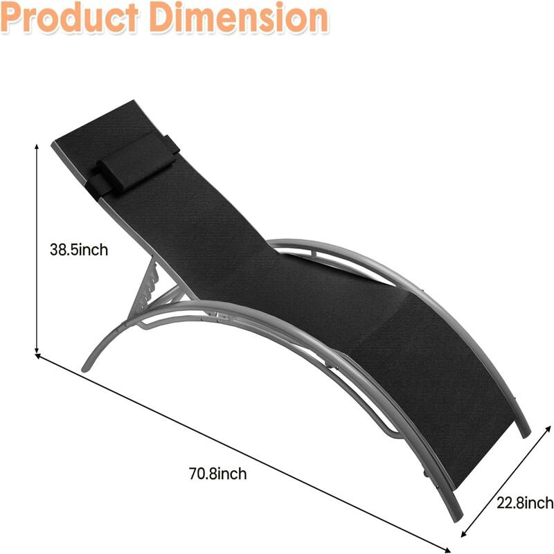 2-Pack Aluminum Adjustable Patio Chaise Lounge Chairs All-Weather Outdoor Recliners