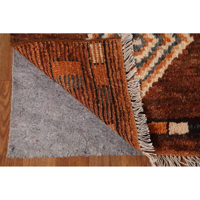 Hand Knotted Oriental 100% Wool Carpet Modern Tribal Brown Moroccan Area Rug - 9' 6'' X 6' 9''