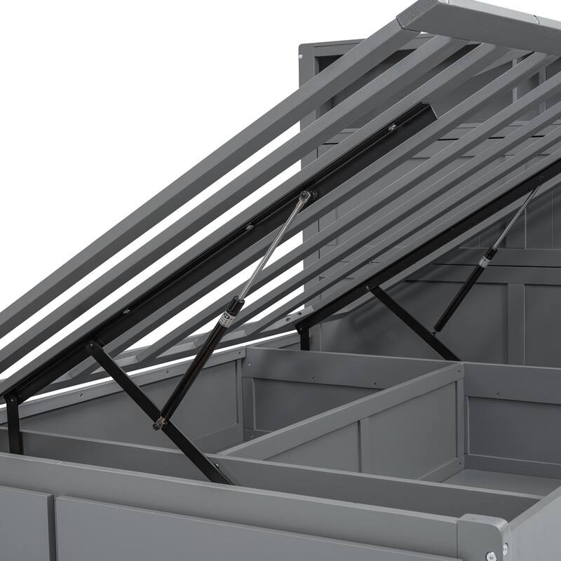 Queen Size Hydraulic Platform Bed with LED,Charging Station and 2 Drawers