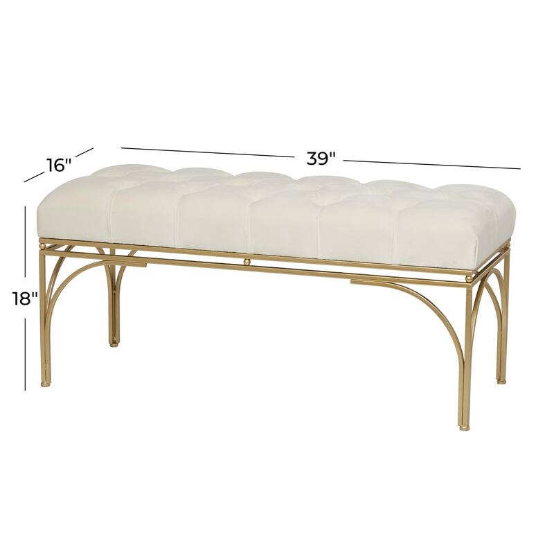 White, Black or Gray Velvet Tufted Home Bench with Gold Metal Legs
