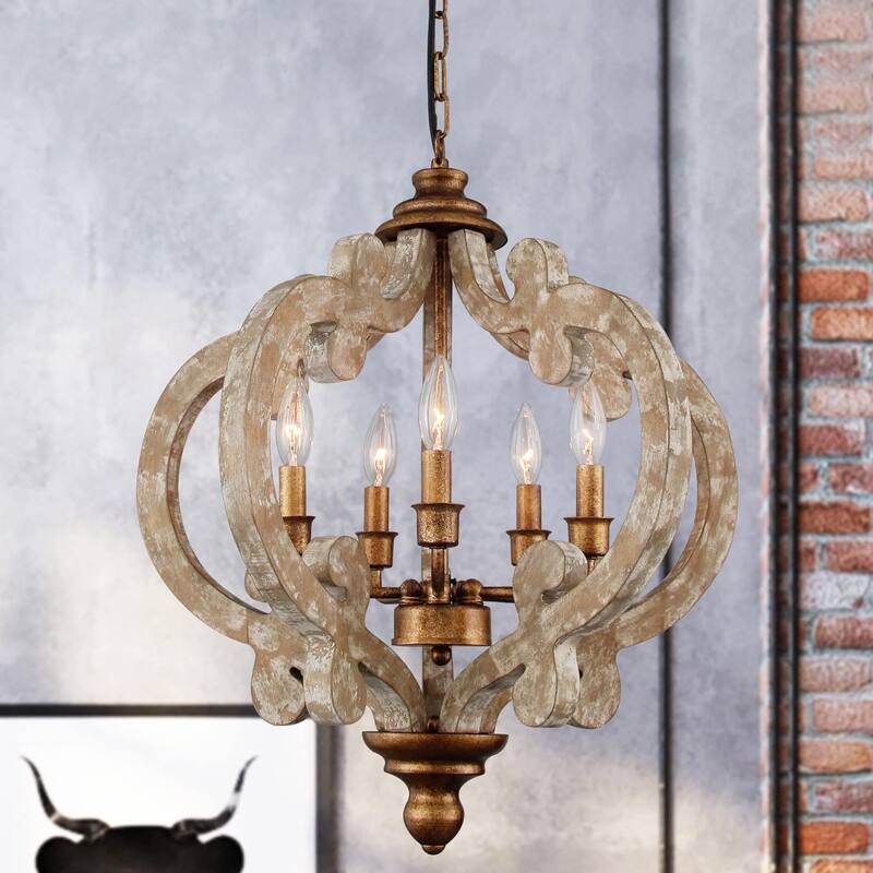 21 "W 5-Light Wooden Chandelier - Wood/Gold