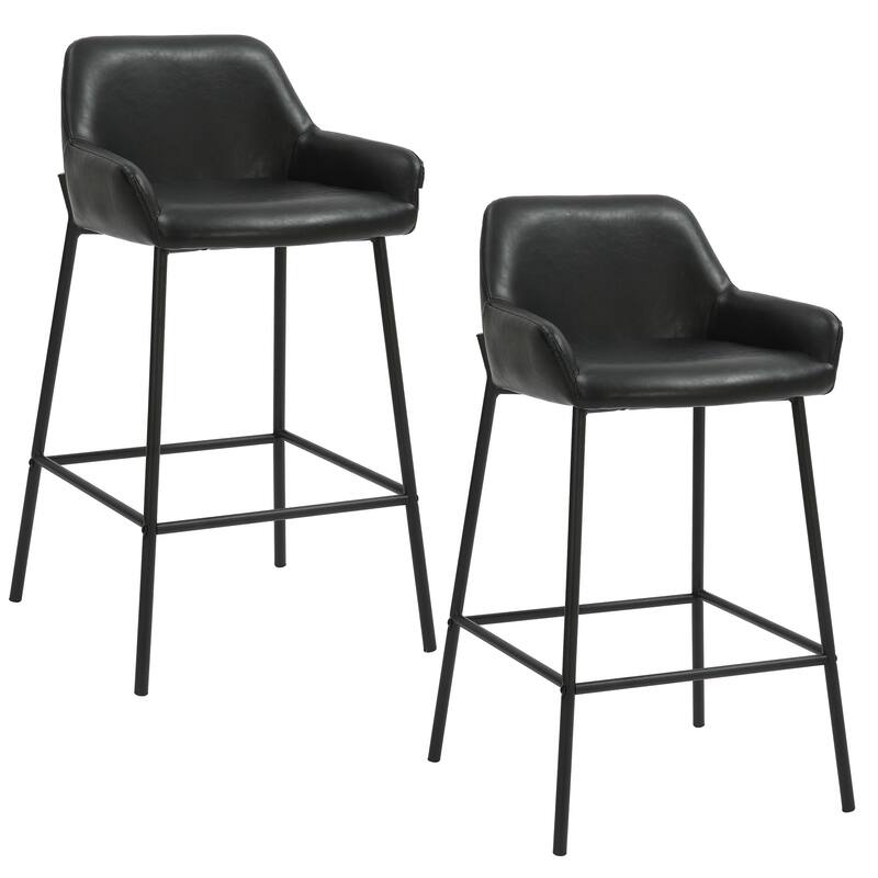 Contemporary Faux Leather & Metal 26" Counter Stool, PU, Set of 2