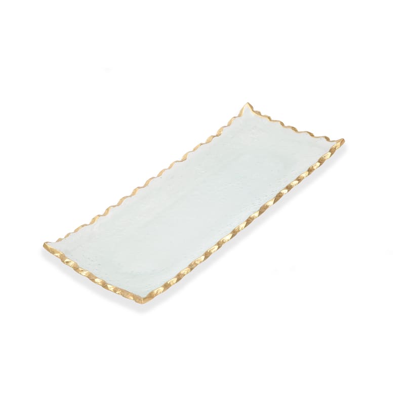 Alice Pazkus 14"L Glass Oblong Tray With Gold Edge