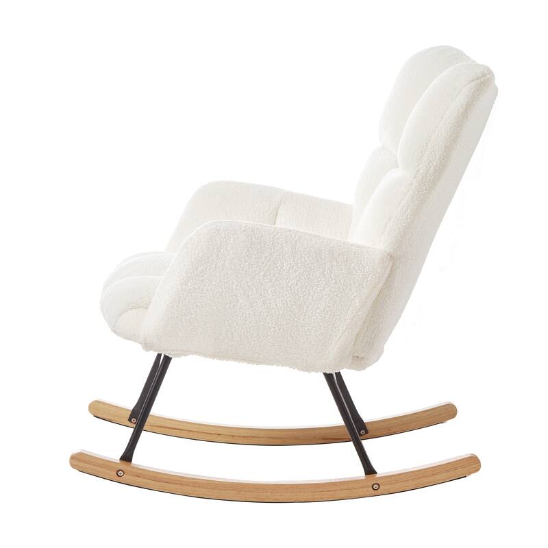 Ivory Reading Chair Rocking Chair with Wood Legs, Rustic Side Chair Office Chair Coffee Chair Accent Chair